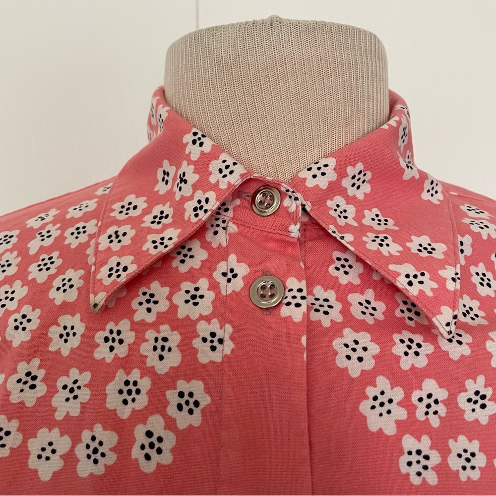 Marimekko Floral Button-Up Top in Coral Pink and White size M - Picture 5 of 12